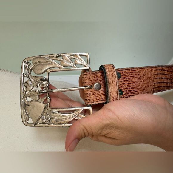 Y2K/90s Geniune Leather Belt with Floral Buckle Cottagecore Bohemian main image 5
